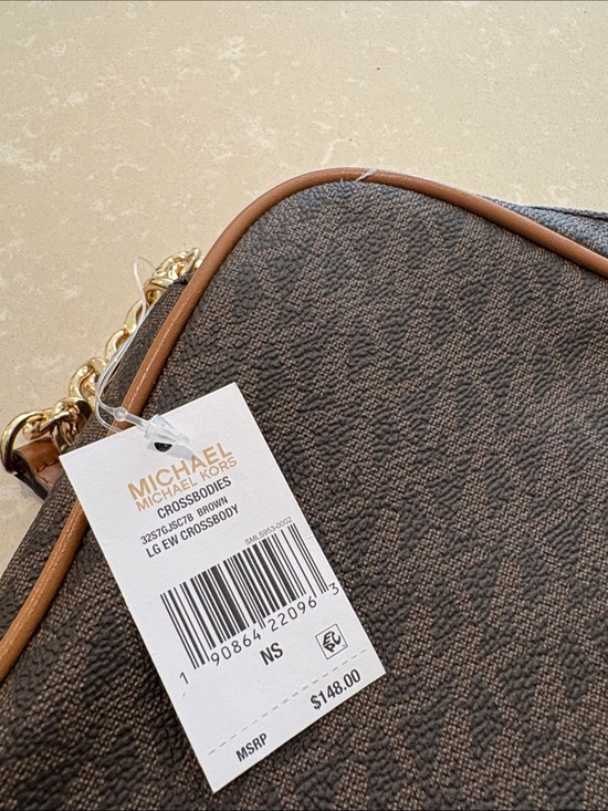 Michael Kors Handbags - Michael Kors Brown MK Signature Crossbody with Gold Chain Trim